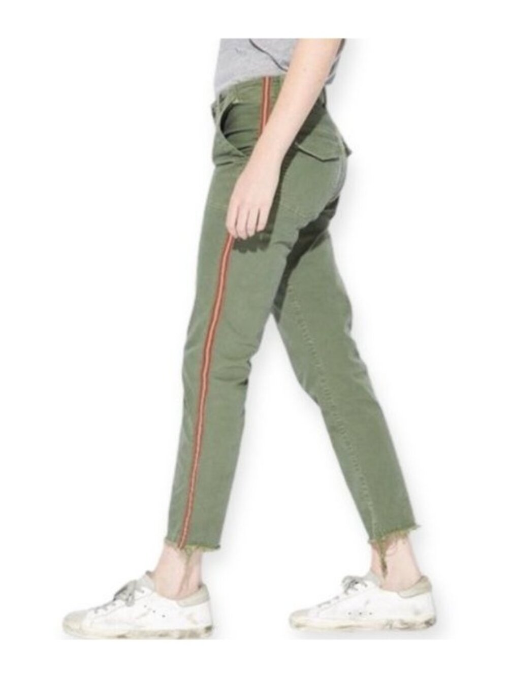 Nili Lotan Jenna Pant With Side Tape, Camo Green with red tape, Size 0